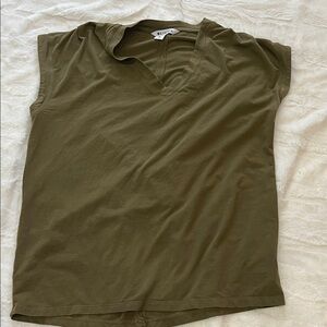 Athleta Army Green V-Neck T-Shirt with Slit Back
